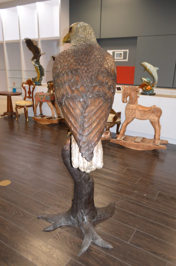 Large Eagle Standing On A Branch Bronze Statue -  Size: 30"L x 40"W x 70"H. - Image 11
