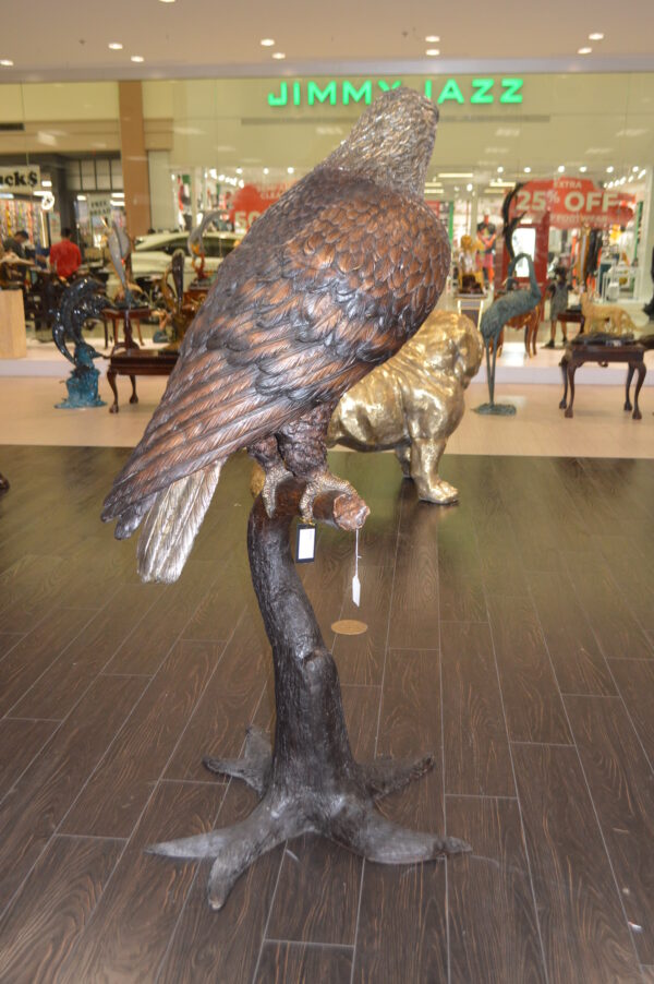 Large Eagle Standing On A Branch Bronze Statue -  Size: 30"L x 40"W x 70"H. - Image 9