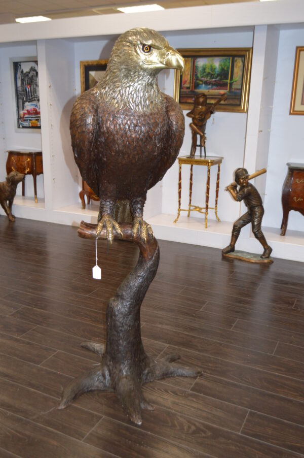 Large Eagle Standing On A Branch Bronze Statue -  Size: 30"L x 40"W x 70"H. - Image 12