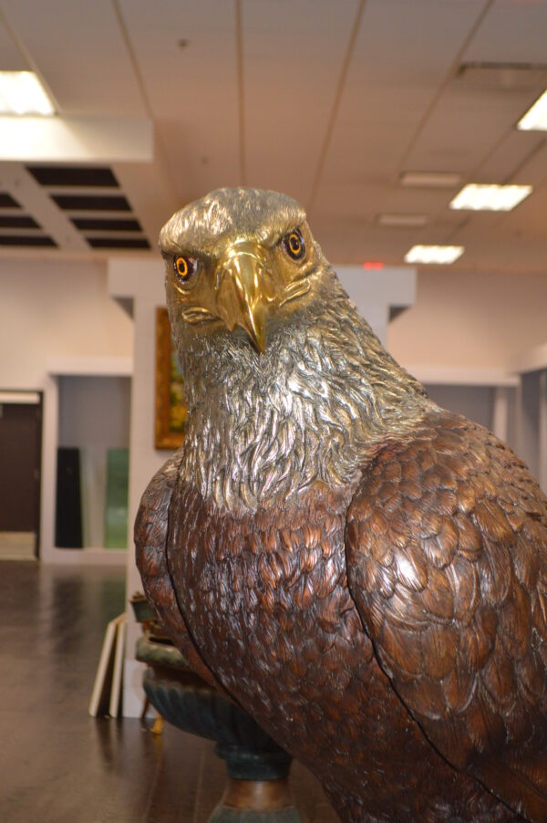 Large Eagle Standing On A Branch Bronze Statue -  Size: 30"L x 40"W x 70"H. - Image 8