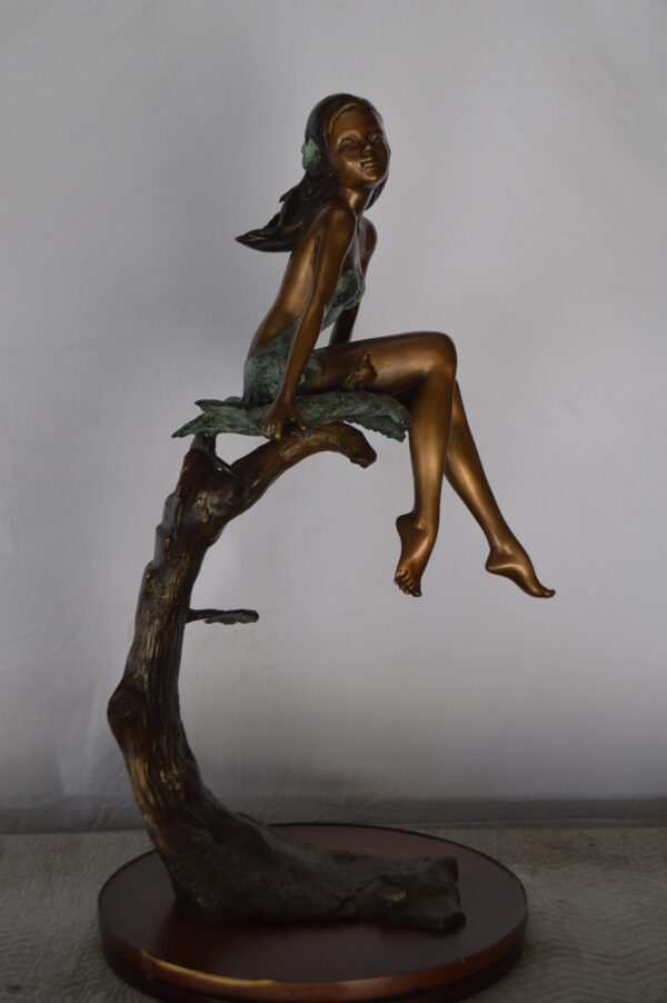 Girl on Maple Leaf Bronze Statue -  Size: 23"L x 18"W x 44"H. - Image 2