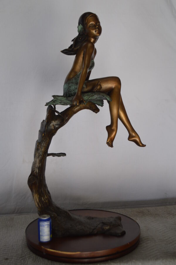 Girl on Maple Leaf Bronze Statue -  Size: 23"L x 18"W x 44"H. - Image 3