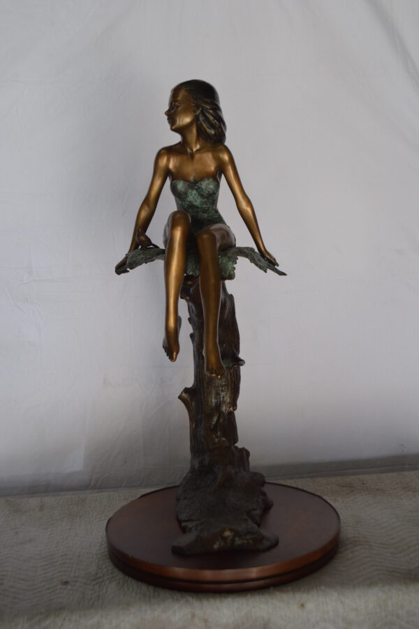 Girl on Maple Leaf Bronze Statue -  Size: 23"L x 18"W x 44"H. - Image 6