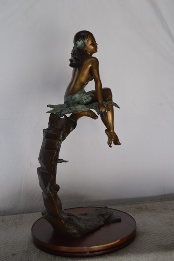Girl on Maple Leaf Bronze Statue -  Size: 23"L x 18"W x 44"H. - Image 11