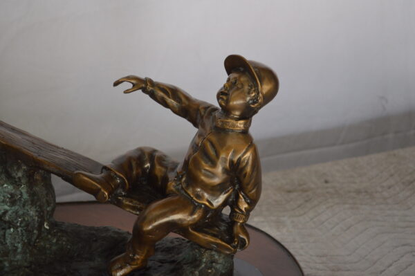 Boys Playing Seesaw on a Marble Base Bronze Statue -  Size: 22"L x 8"W x 17"H. - Image 10