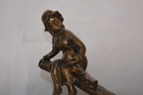 Boys Playing Seesaw on a Marble Base Bronze Statue -  Size: 22"L x 8"W x 17"H. - Image 11