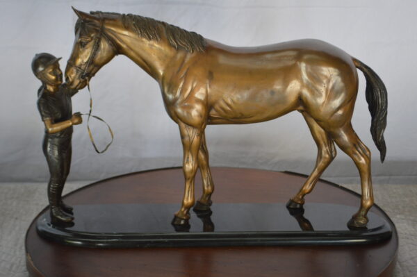 Girl Kisses Her Horse Bronze Statue on Marble Base -  Size: 23"L x 6"W x 15"H. - Image 2