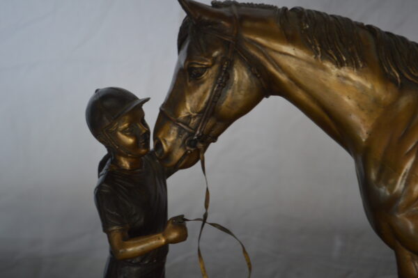 Girl Kisses Her Horse Bronze Statue on Marble Base -  Size: 23"L x 6"W x 15"H. - Image 3