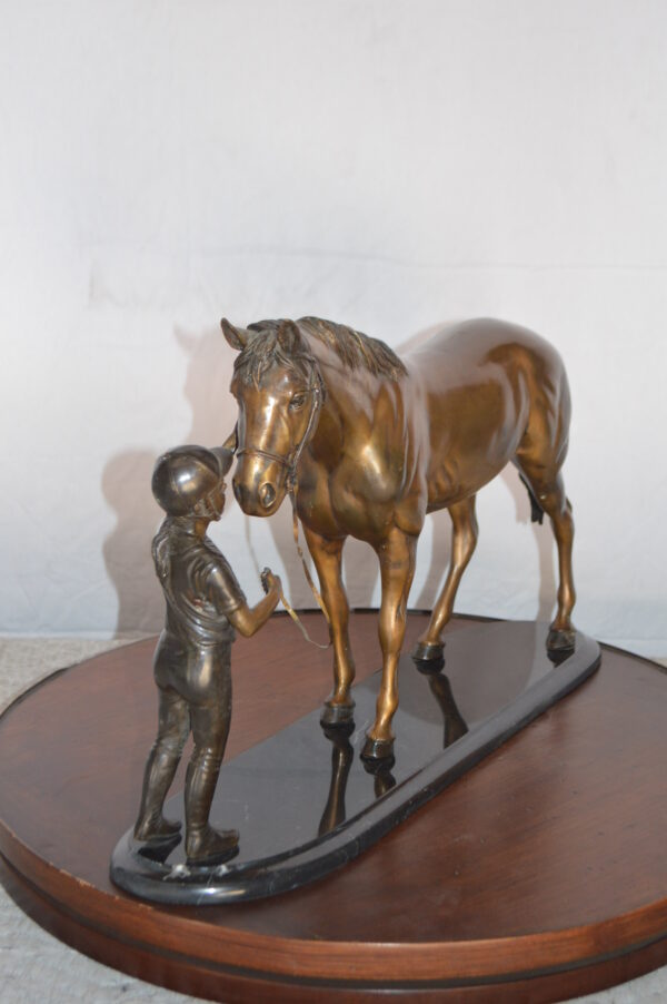 Girl Kisses Her Horse Bronze Statue on Marble Base -  Size: 23"L x 6"W x 15"H. - Image 5
