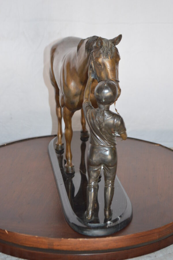 Girl Kisses Her Horse Bronze Statue on Marble Base -  Size: 23"L x 6"W x 15"H. - Image 6