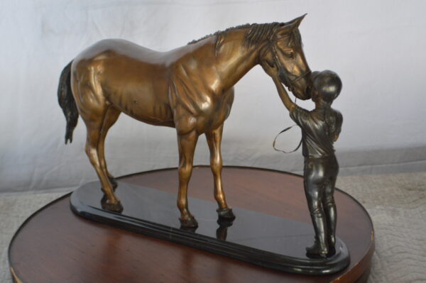 Girl Kisses Her Horse Bronze Statue on Marble Base -  Size: 23"L x 6"W x 15"H. - Image 7