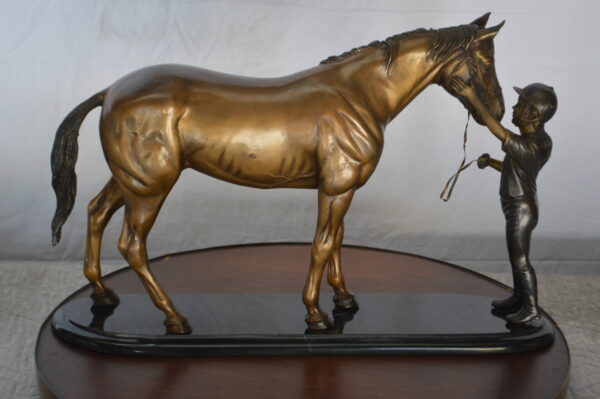 Girl Kisses Her Horse Bronze Statue on Marble Base -  Size: 23"L x 6"W x 15"H. - Image 8