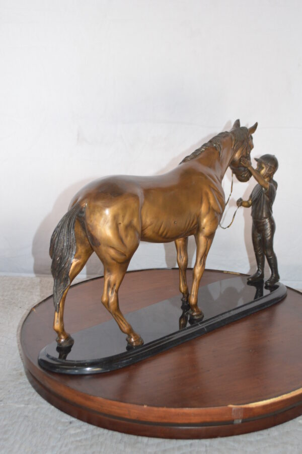 Girl Kisses Her Horse Bronze Statue on Marble Base -  Size: 23"L x 6"W x 15"H. - Image 9