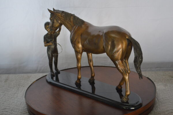 Girl Kisses Her Horse Bronze Statue on Marble Base -  Size: 23"L x 6"W x 15"H. - Image 11