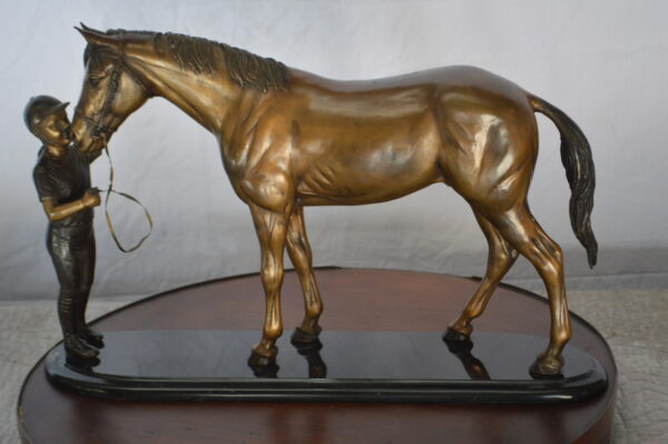 Girl Kisses Her Horse Bronze Statue on Marble Base -  Size: 23"L x 6"W x 15"H. - Image 12