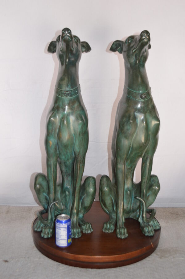 Pair of Greyhound dogs sitting Bronze Statue -  Size: 12"L x 12"W x 35"H. - Image 4
