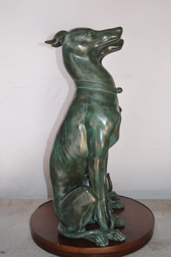 Pair of Greyhound dogs sitting Bronze Statue -  Size: 12"L x 12"W x 35"H. - Image 7