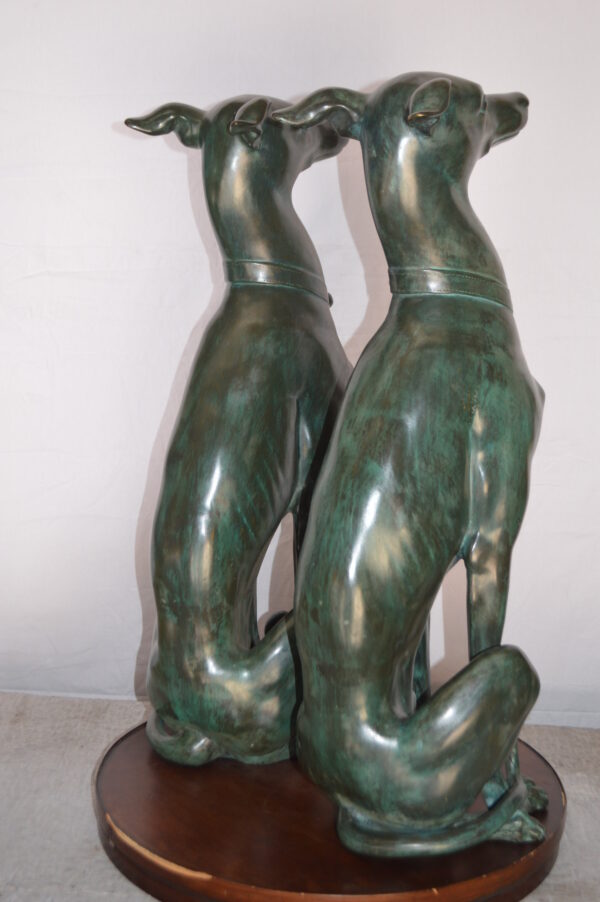Pair of Greyhound dogs sitting Bronze Statue -  Size: 12"L x 12"W x 35"H. - Image 8