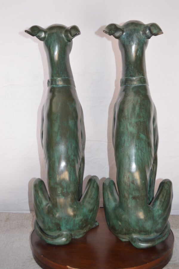 Pair of Greyhound dogs sitting Bronze Statue -  Size: 12"L x 12"W x 35"H. - Image 9