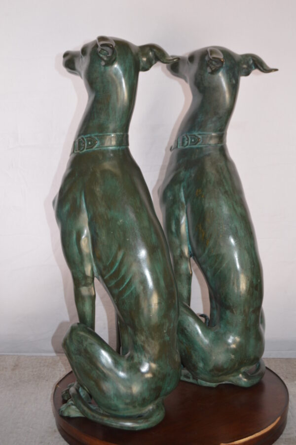 Pair of Greyhound dogs sitting Bronze Statue -  Size: 12"L x 12"W x 35"H. - Image 10