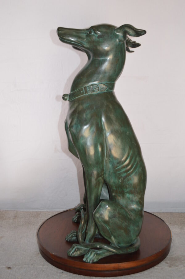 Pair of Greyhound dogs sitting Bronze Statue -  Size: 12"L x 12"W x 35"H. - Image 11