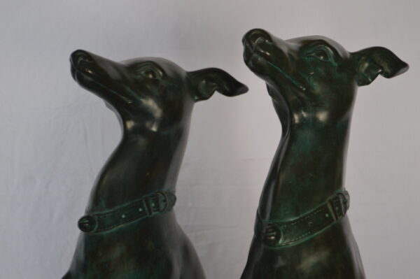 Pair of Greyhound dogs sitting Bronze Statue -  Size: 12"L x 12"W x 35"H. - Image 13