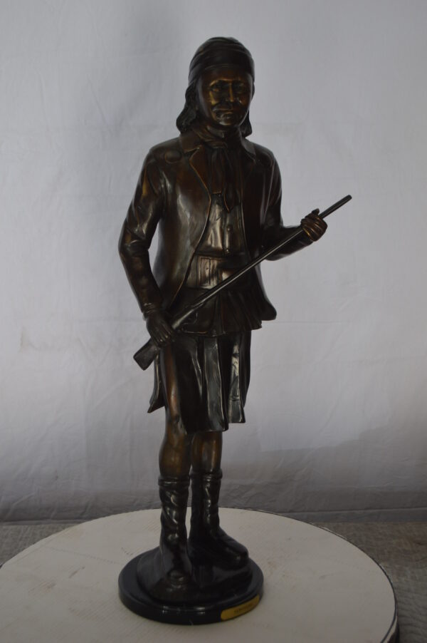 Geronimo Bronze Statue Mounted on a Marble Base -  Size: 10"L x 8"W x 31"H. - Image 9
