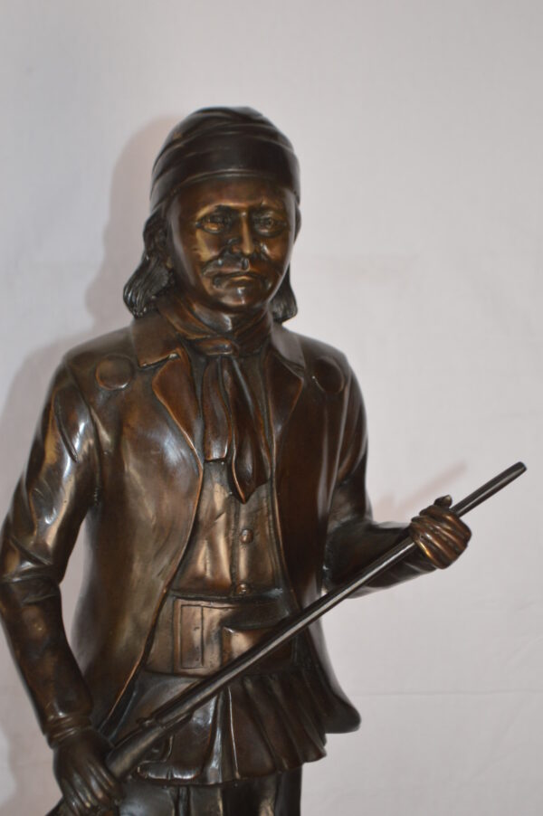 Geronimo Bronze Statue Mounted on a Marble Base -  Size: 10"L x 8"W x 31"H. - Image 11