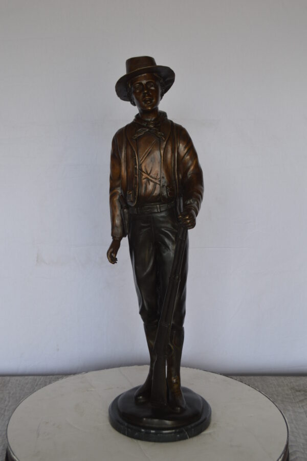 Billy the Kid Bronze Statue mounted on Marble Base -  Size: 11"L x 9"W x 31"H. - Image 3