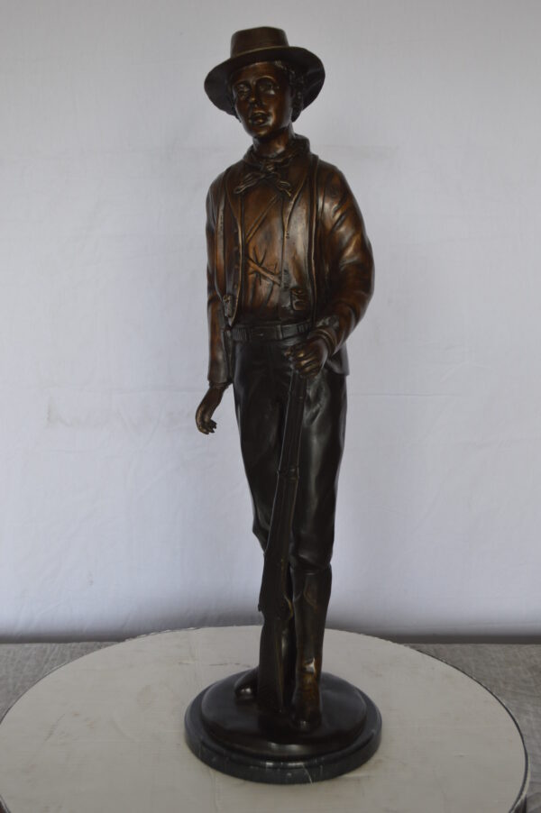 Billy the Kid Bronze Statue mounted on Marble Base -  Size: 11"L x 9"W x 31"H. - Image 12
