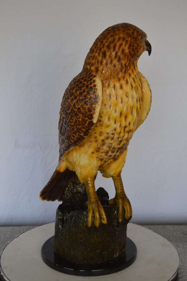 Hawk Bronze Statue standing on Stump on Marble -  Size: 12"L x 15"W x 29"H. - Image 7