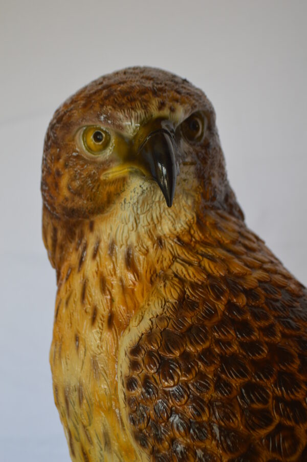 Hawk Bronze Statue standing on Stump on Marble -  Size: 12"L x 15"W x 29"H. - Image 9