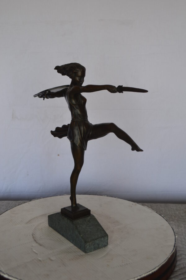 Woman Fighter with Sword Bronze Statue -  Size: 19"L x 5"W x 20"H. - Image 4