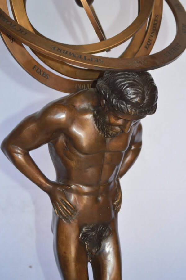 Man with Sundial on his Back Bronze Statue -  Size: 14"L x 12"W x 35"H. - Image 8