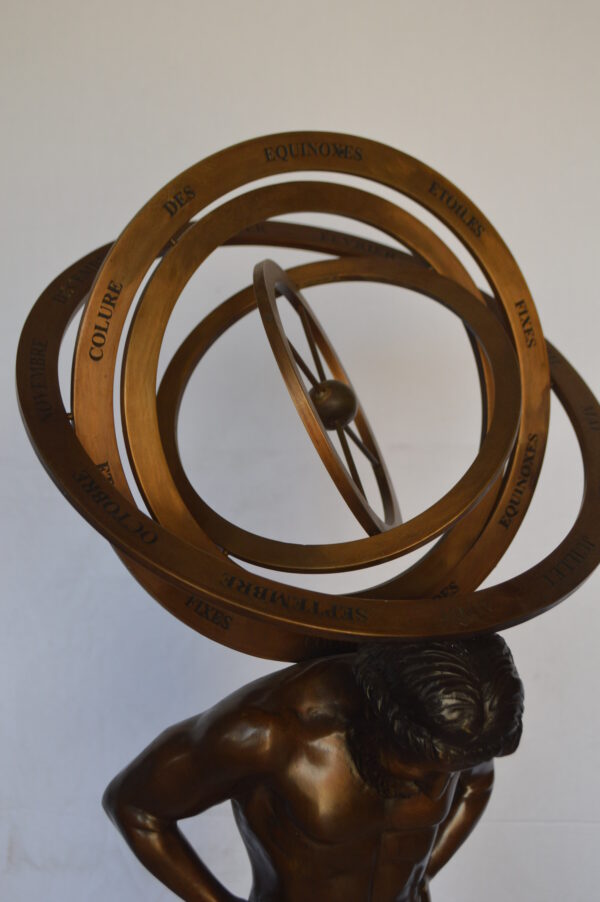 Man with Sundial on his Back Bronze Statue -  Size: 14"L x 12"W x 35"H. - Image 9