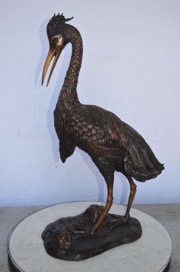 Crane Looking Down Bronze Statue -  Size: 17"L x 12"W x 31"H. - Image 7