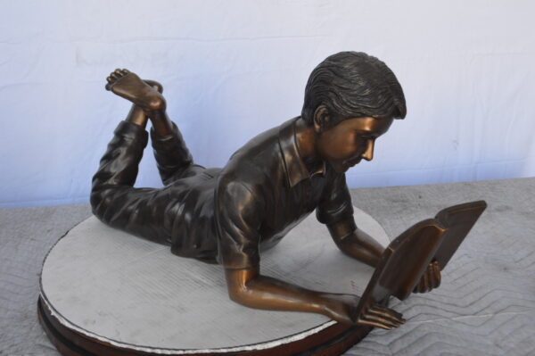 A Set of Boy and Girl Reading Books Bronze Statue -  Size: 31"L x 10"W x 14"H. - Image 4