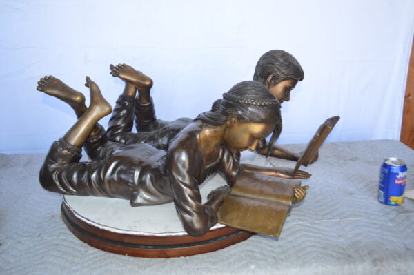 A Set of Boy and Girl Reading Books Bronze Statue -  Size: 31"L x 10"W x 14"H. - Image 6