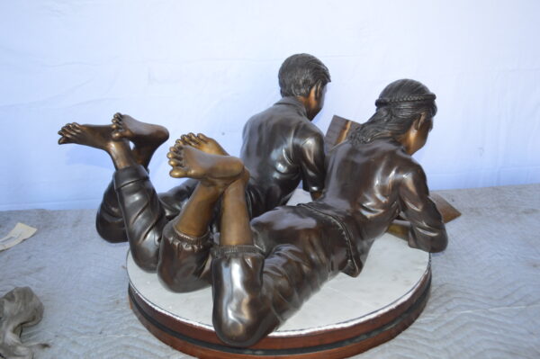 A Set of Boy and Girl Reading Books Bronze Statue -  Size: 31"L x 10"W x 14"H. - Image 8