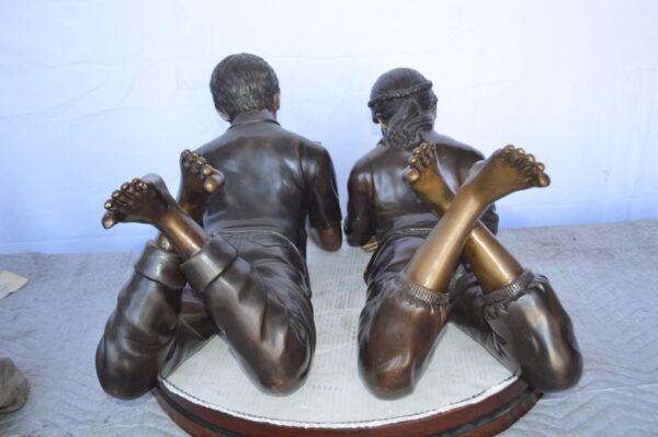 A Set of Boy and Girl Reading Books Bronze Statue -  Size: 31"L x 10"W x 14"H. - Image 9