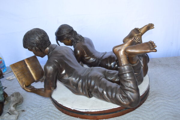 A Set of Boy and Girl Reading Books Bronze Statue -  Size: 31"L x 10"W x 14"H. - Image 10