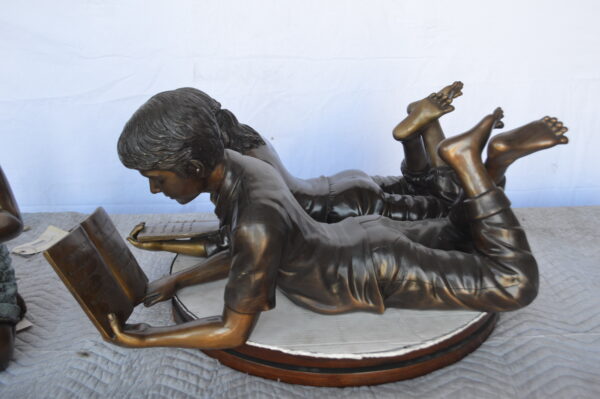 A Set of Boy and Girl Reading Books Bronze Statue -  Size: 31"L x 10"W x 14"H. - Image 11