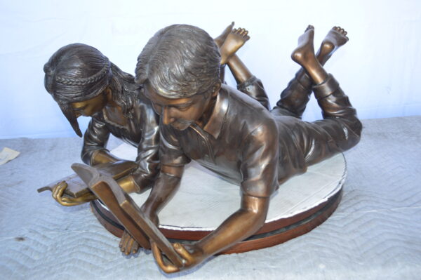 A Set of Boy and Girl Reading Books Bronze Statue -  Size: 31"L x 10"W x 14"H. - Image 12