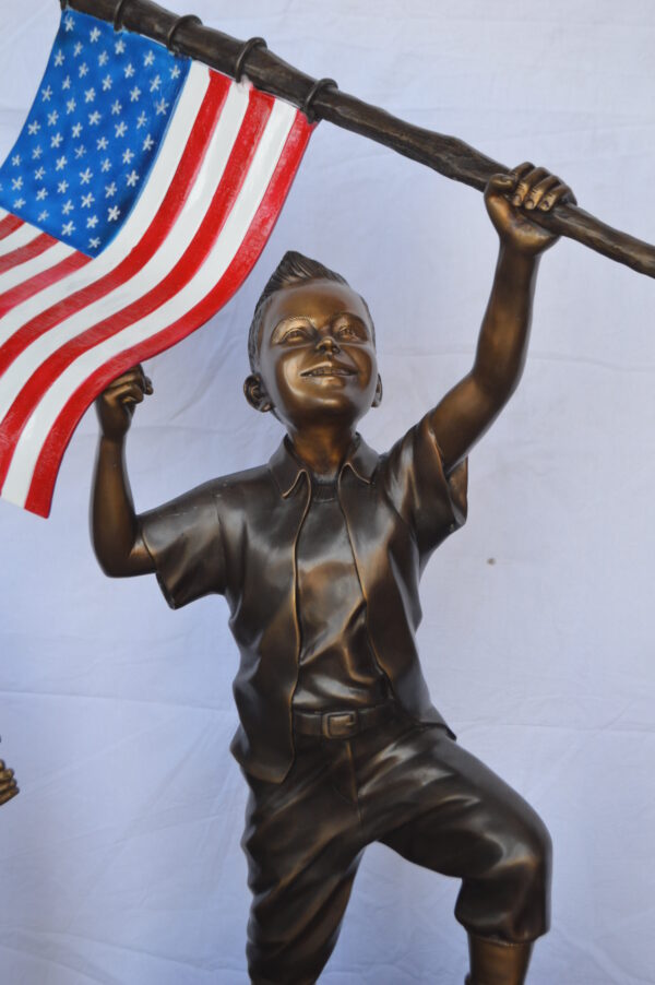 Two Kids on Rock W the American Flag Bronze Statue -  Size: 50"L x 22"W x 58"H. - Image 5