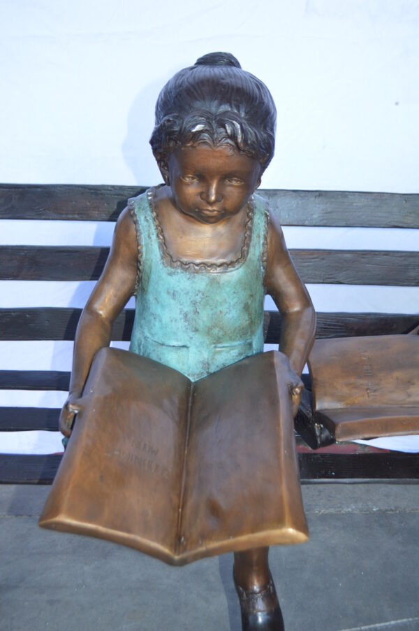 Boy And Girl Reading Books on Bench Bronze Statue -  Size: 48"L x 29"W x 39"H. - Image 5