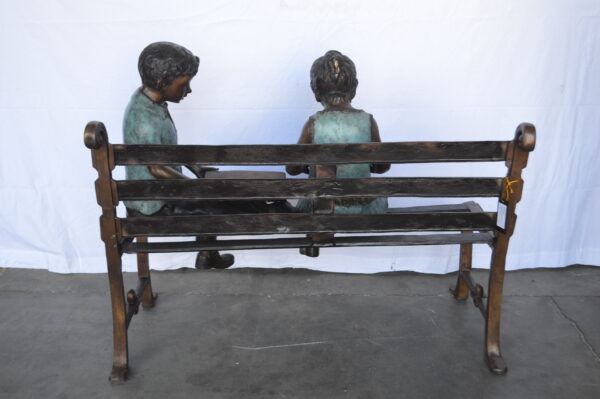 Boy And Girl Reading Books on Bench Bronze Statue -  Size: 48"L x 29"W x 39"H. - Image 10
