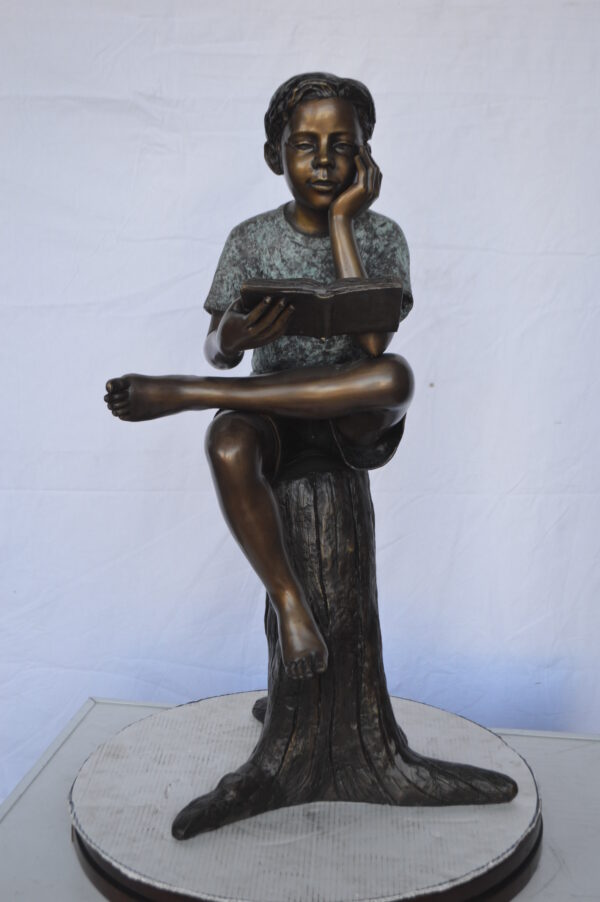 Boy Sitting on a Stump Reading a Book -  Size: 18"L x 20"W x 35"H. - Image 3