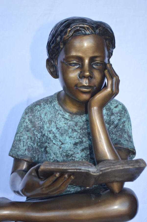 Boy Sitting on a Stump Reading a Book -  Size: 18"L x 20"W x 35"H. - Image 10