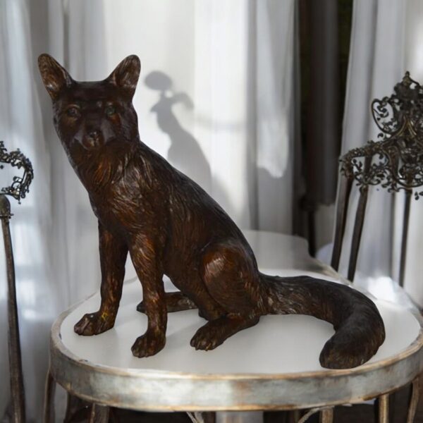 Fox Sitting Bronze Statue -  Size: 23"L x 17"W x 20"H. - Image 3