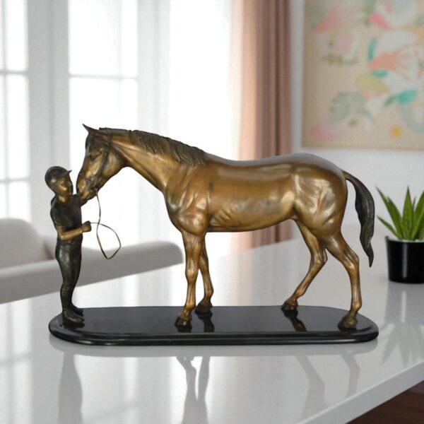 Girl Kisses Her Horse Bronze Statue on Marble Base -  Size: 23"L x 6"W x 15"H. - Image 2